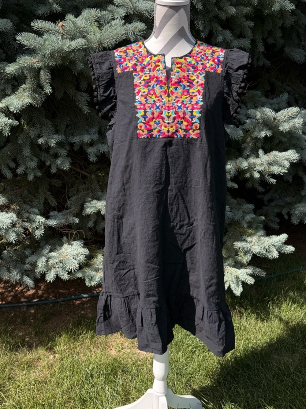 Kirundo embroidered sundress pompom flutter sleeves NWT